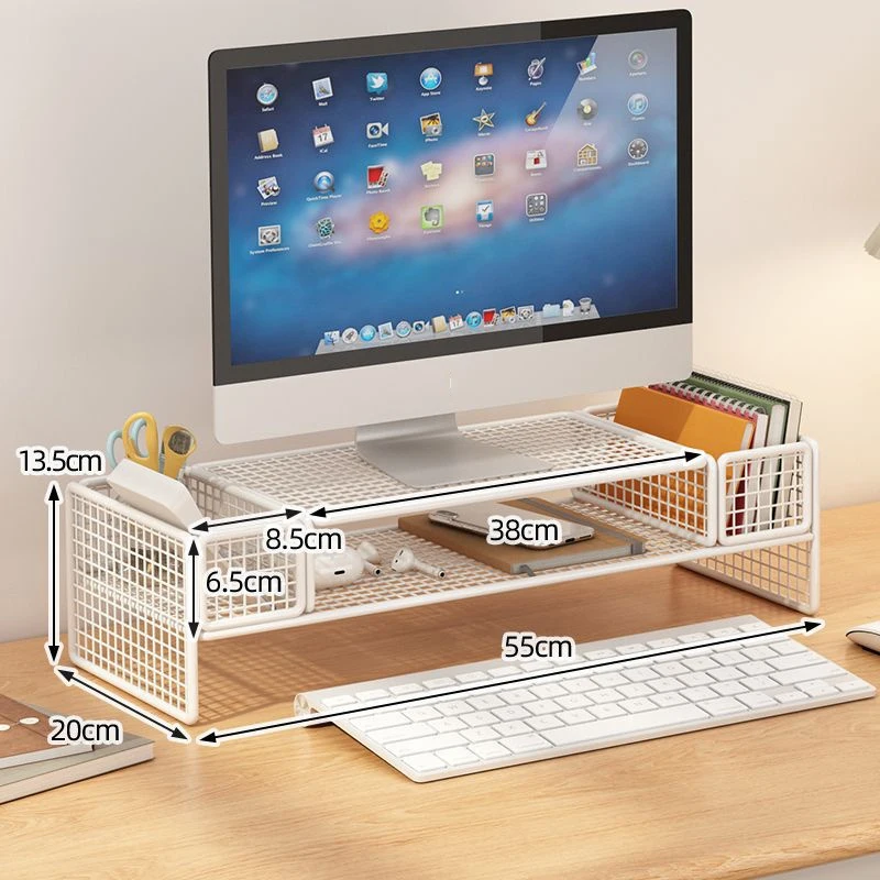 Dwuosobowy uchwyt na monitor komputerowy Uchwyt na stojak na ekran komputera Uchwyt na biurko Laptop Klawiatura Mysz Przechowywanie Organizer Pojemnik na długopisy — zdjęcie 3