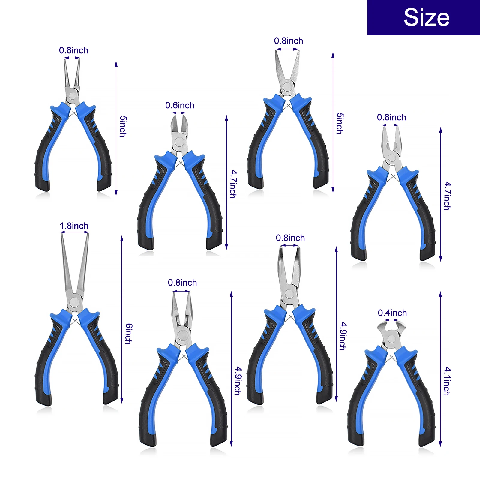 NEWACALOX 8Pcs Mini Pliers Set with Tool Bag Jewelry Pliers Set Needle Nose Pliers, Wire Cutters, Nylon Jaw 4.5\