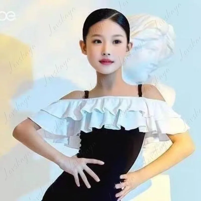 Vêtements d'été pour enfants, vêtements d'entraînement de danse latine pour filles professionnelles, épissage noir et blanc, bretelles de célébrité d'internet, nouvelle collection