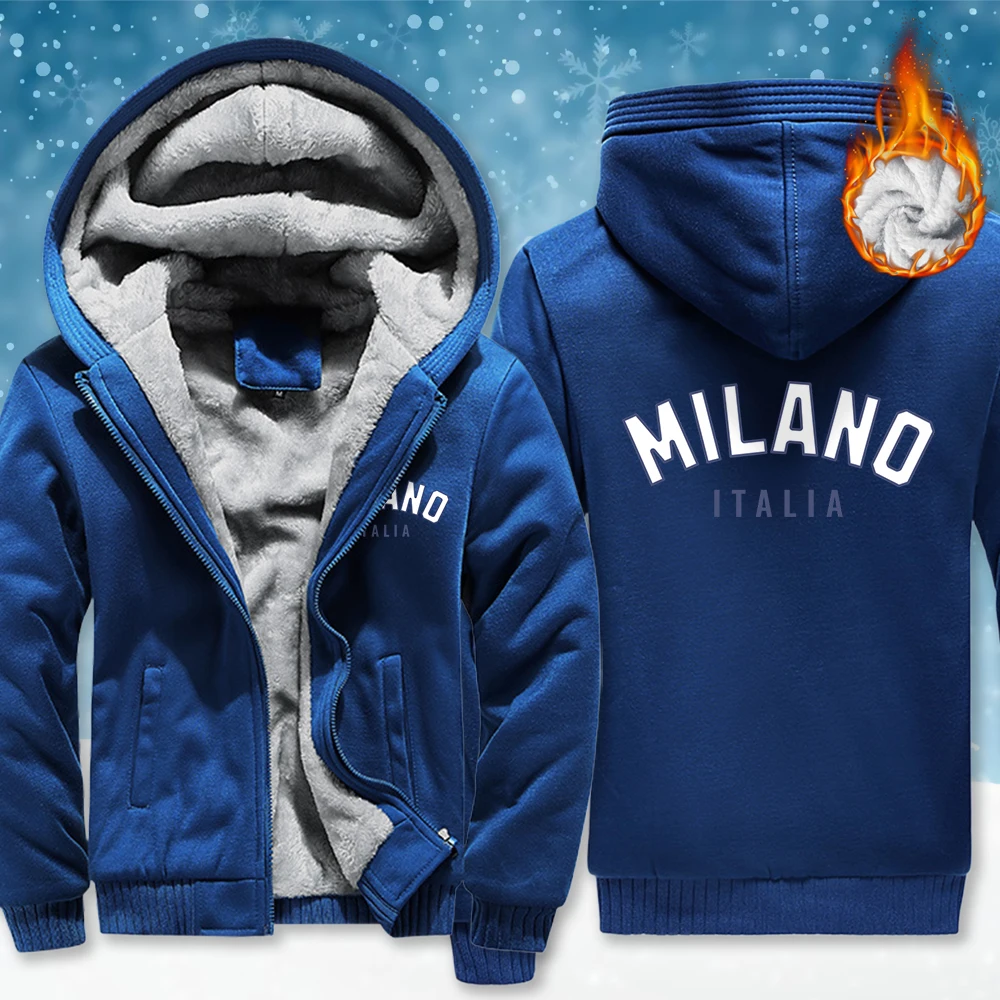 

Milano Italia Letter Printing Male Zipper Jacket Thicken Fleece Top Sport Casual Hoodies Unisex Winter Warm Loose Long Sleeve