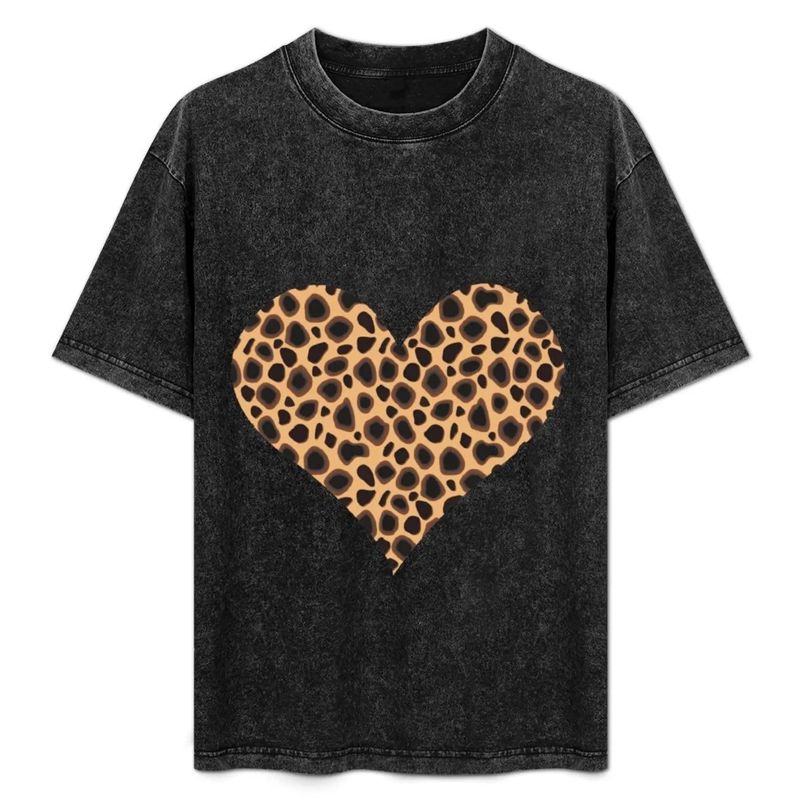 

Leopard print Heart T-Shirt vintage graphic tee aesthetic clothes plus sizes graphic t shirts black t-shirts for men