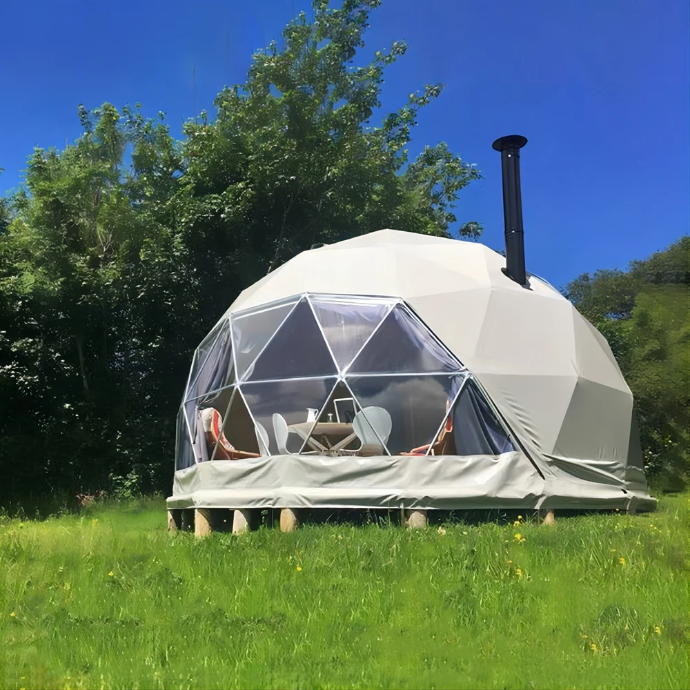 6m/8m/10m All-Season Geodesic Dome Tent Igloo Glamping with Bathroom Stove and Loft for Family Camping Resorts