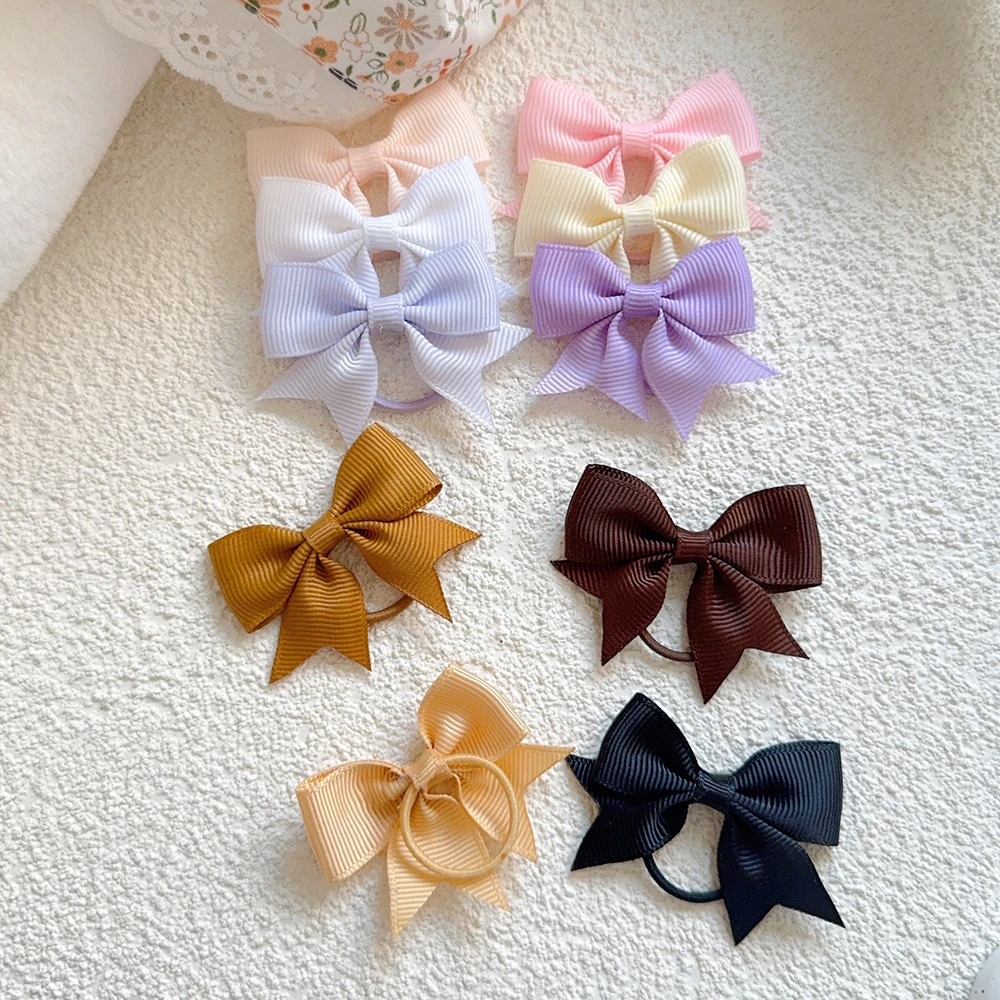 20Pcs/lot Grosgrain Ribbon Pigtail Bows Elastic Hair Ties Hair Bands Holders New Year Hair Accessories for Baby Girls Gift