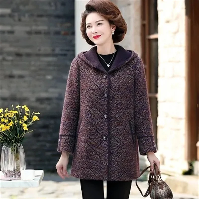 Noble Mother\'s 2023 New Autumn and Winter Mink Fur Coat Women\'s Foreign Coat Middle-Aged and Elderly Women\'s Woolen Coat