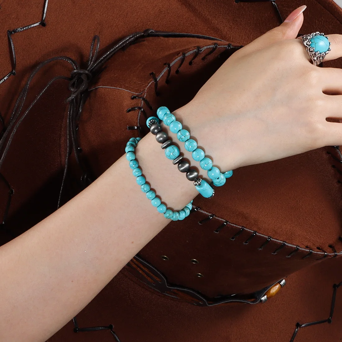 

DIY accessories European and American retro turquoise bracelet bracelet men's and women's retro multi-layer stacked jewelry BR22