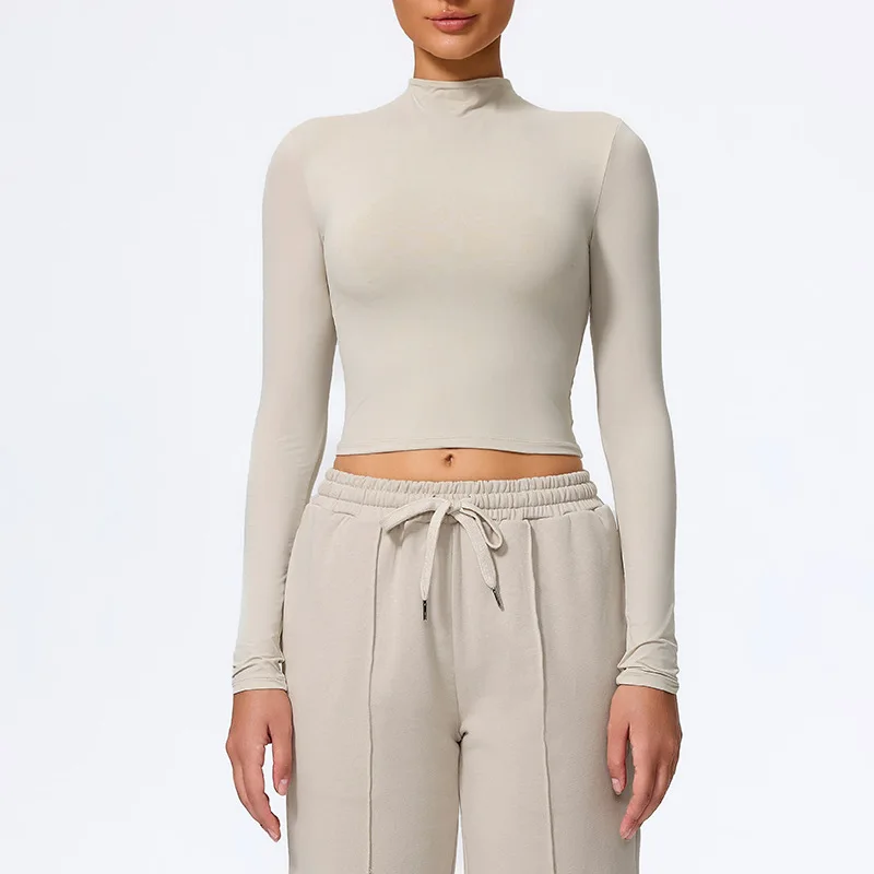 

Women Yoga Top Female Comfort Breathable Slim Fit High Neck Long Sleeve Casual Gym Workout Running Sexy Sports Shirt XP94