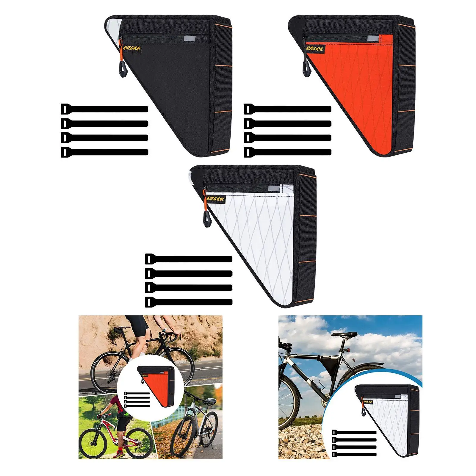 حقيبة بإطار دراجة مثلثة، حقيبة مدمجة خفيفة الوزن متعددة الوظائف مع أشرطة، #4