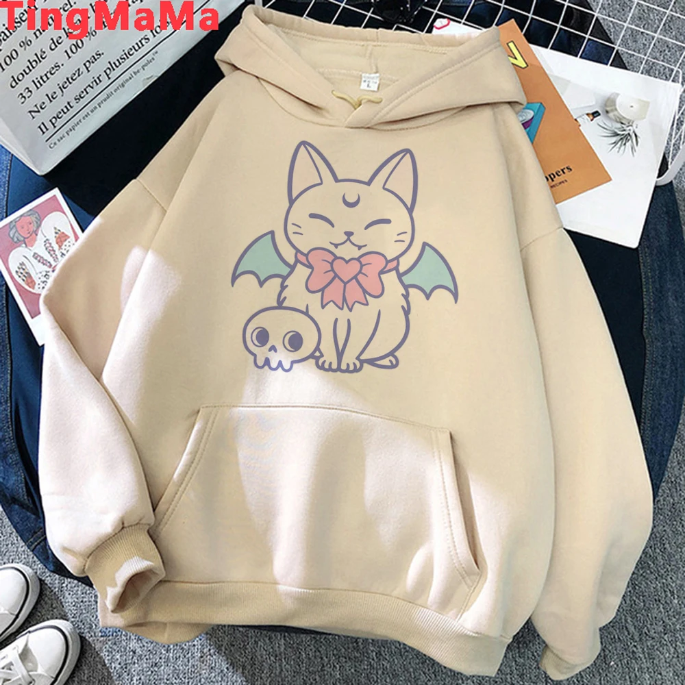 Y2K Aesthetic Pastel Goth Hoodies Women Kawaii Cartoon Gothic Hoodie Grunge Long-Sleeved Retro Harajuku Sweatshirt Female