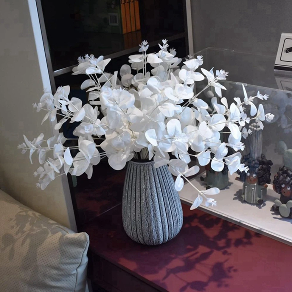 Artificial Plants White Eucalyptus Leaves Festival Home Vases Outdoor Garden Bonsai Wedding Wreath Diy Gift Box Decor Scrapbooks
