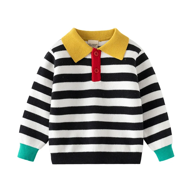 Striped Boys Sweaters Toddler Baby Pullover Polo Collar Kids Knitwear Winter Children\'s Clothes