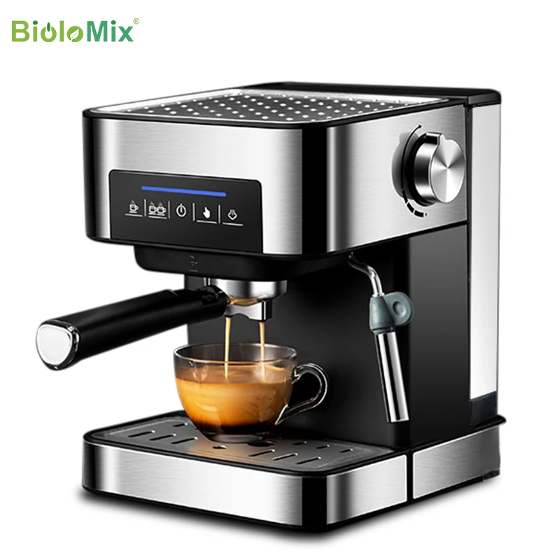 Biolomix – Cafetera italiana expreso con espumador de leche, Máquina de café eléctrica de 20 bar, para expreso, capuchino, café latte, con