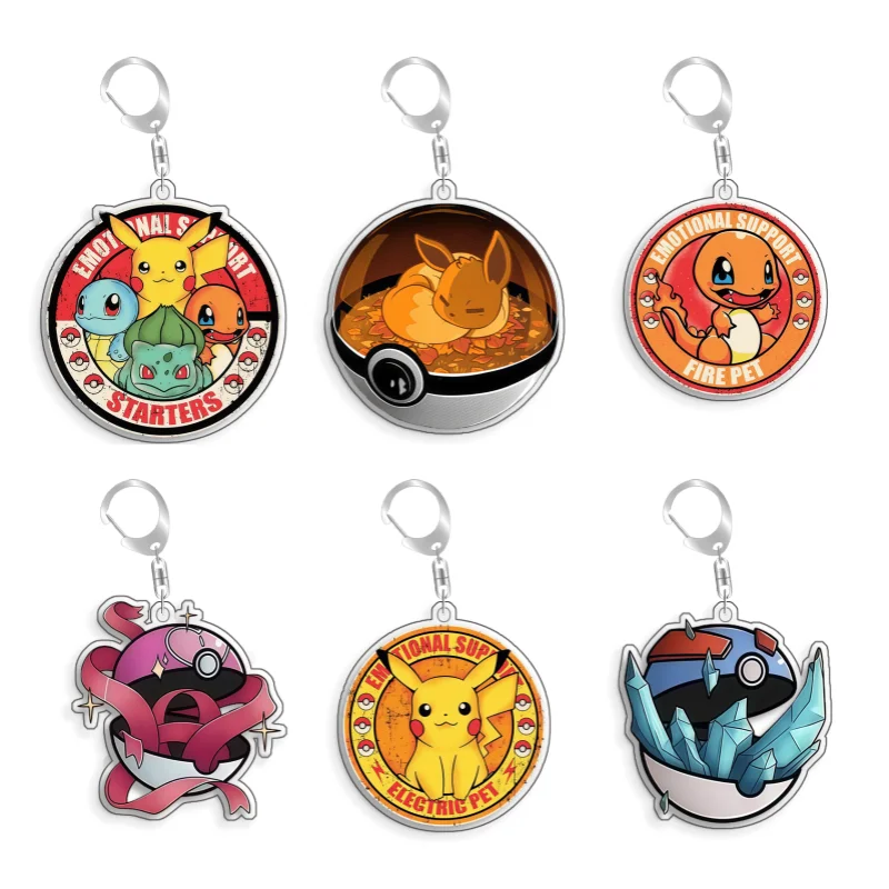 For Pokemon Elf Qikchu Eevee Bulbaaur Squirtle Charmander Acrylic Selfmade Cute Cartoon Anime Keychain Pendant Toygift 5cm