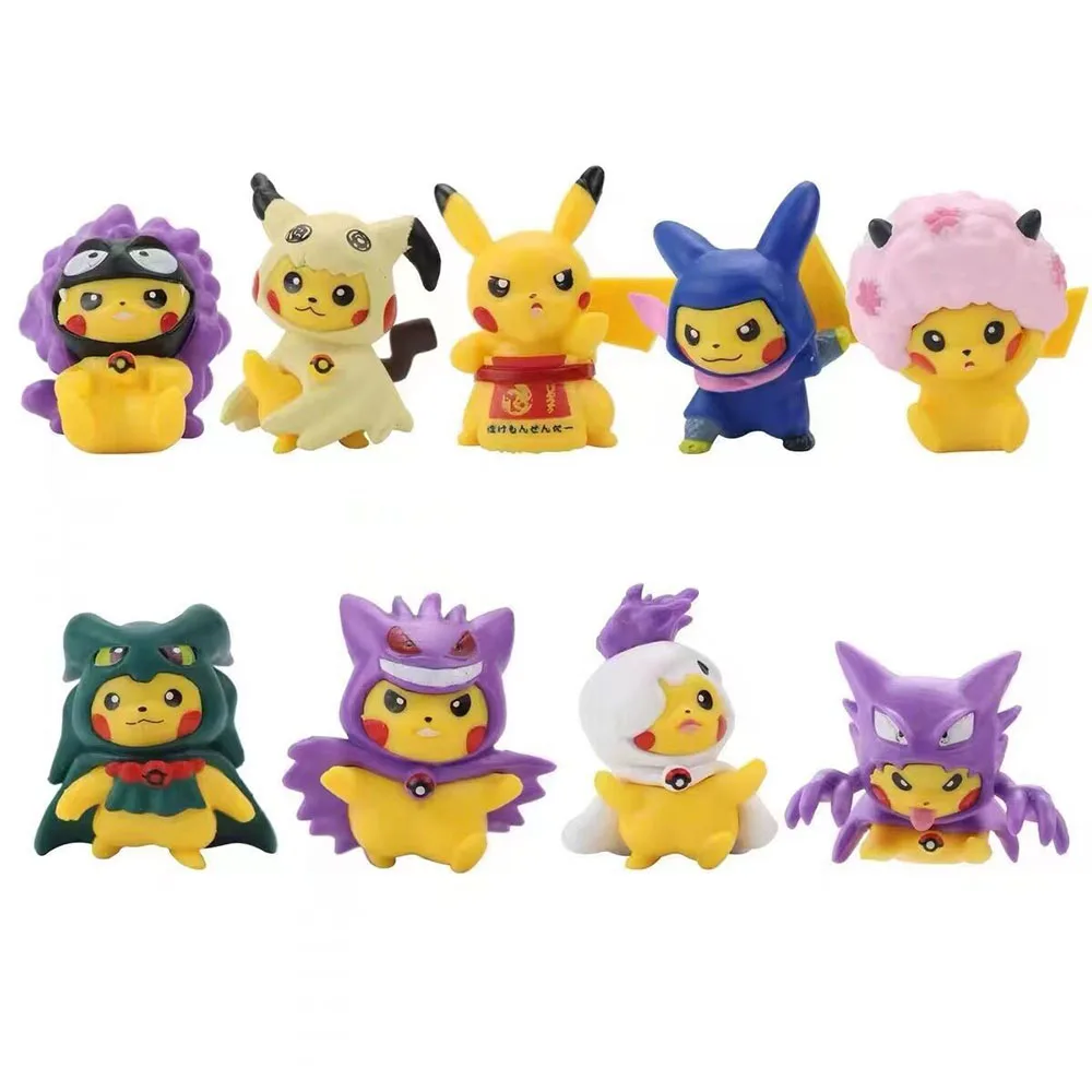 9 Pcs/Set Pokemon Anime Figures Toys PVC Cartoon Pikachu Cross-Dressing Cosplay Dolls GK Model Toys For Kids Fans Birthday Gifts