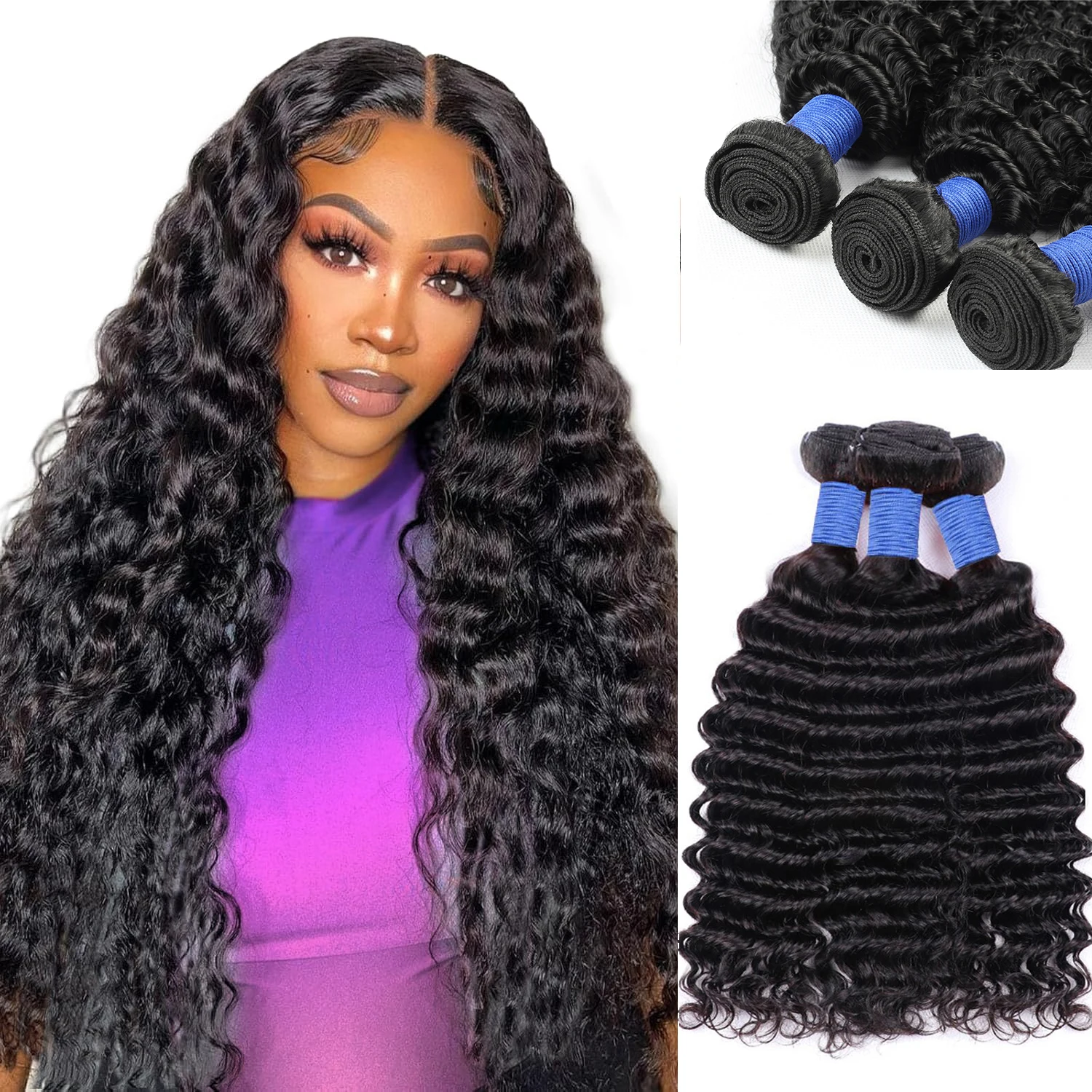 

32 40 Inches Deep Wave Human Hair Bundles Brazilian Hair Natural Color Deep Wave One Weave Bundles Unprocessed Human Hair