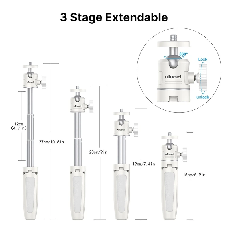 Ulanzi MT-08 Blanc Mini Trépied Portable avec Cold Shoe Support de Téléphone Portable Appareil Photo DSLR Téléphone Vlog support de déclinaison pour iPhone Android