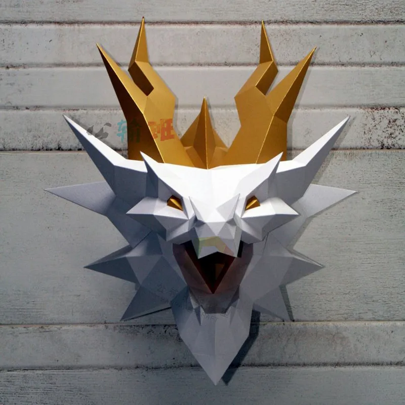 رأس التنين ورقة نموذج ثلاثية الأبعاد Papercraft لتقوم بها بنفسك الألغاز يدوية اللعب منخفضة بولي الفن النحت نموذج جدار ديكورات ديكور المنزل