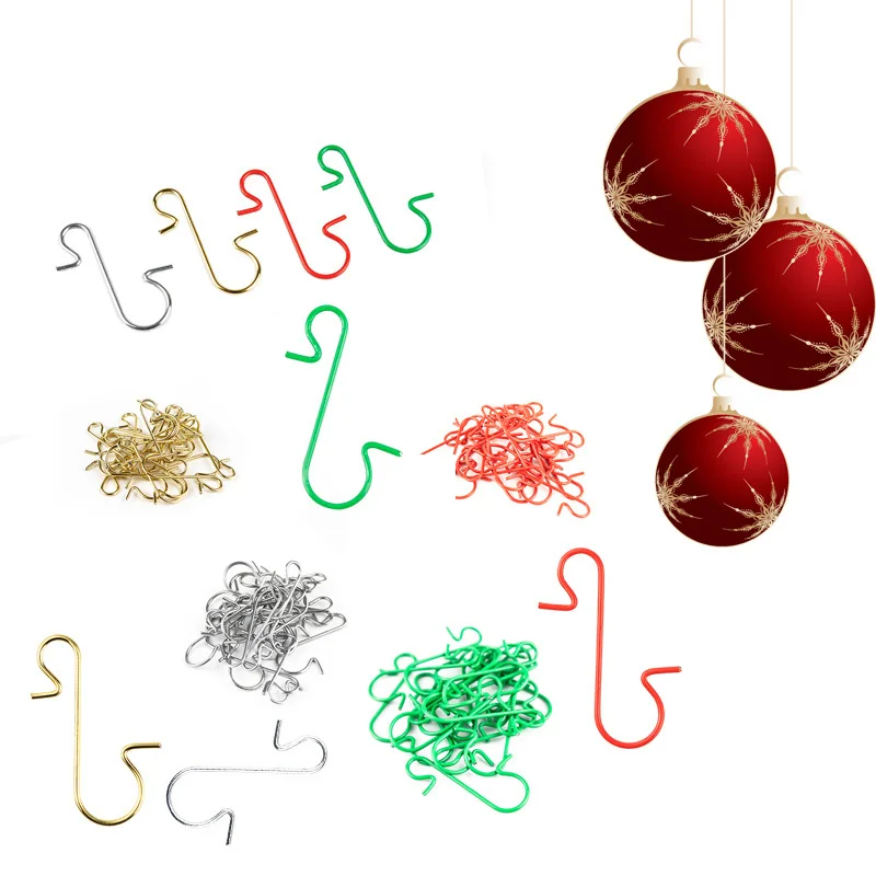 50pcs Christmas Ornaments Metal S-Shaped Hooks Holder Christmas Tree Pendant Hanging Decorations Hook New Year Party Supplies