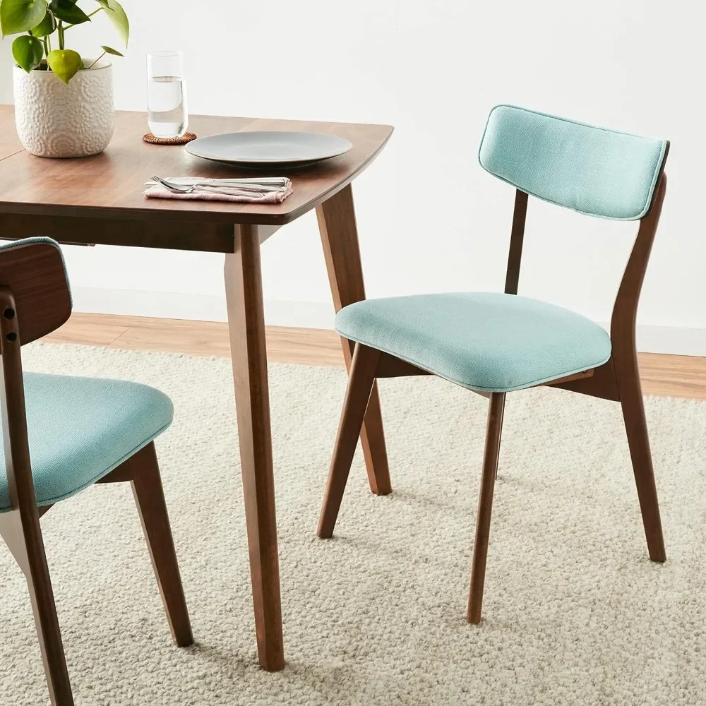 Abrielle Mid-Century Modern Fabric Dining Chairs with Natural Walnut Finished Rubberwood Frame, 2-Pcs Set