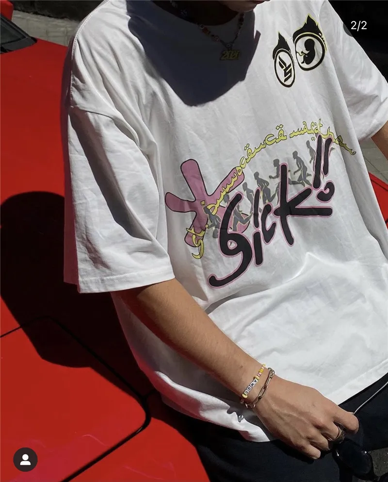 Sicko-男性と女性のためのTシャツ,ヒップホップのスワッグ,夏のスタイル,1:1,高品質,1993, 2024ss