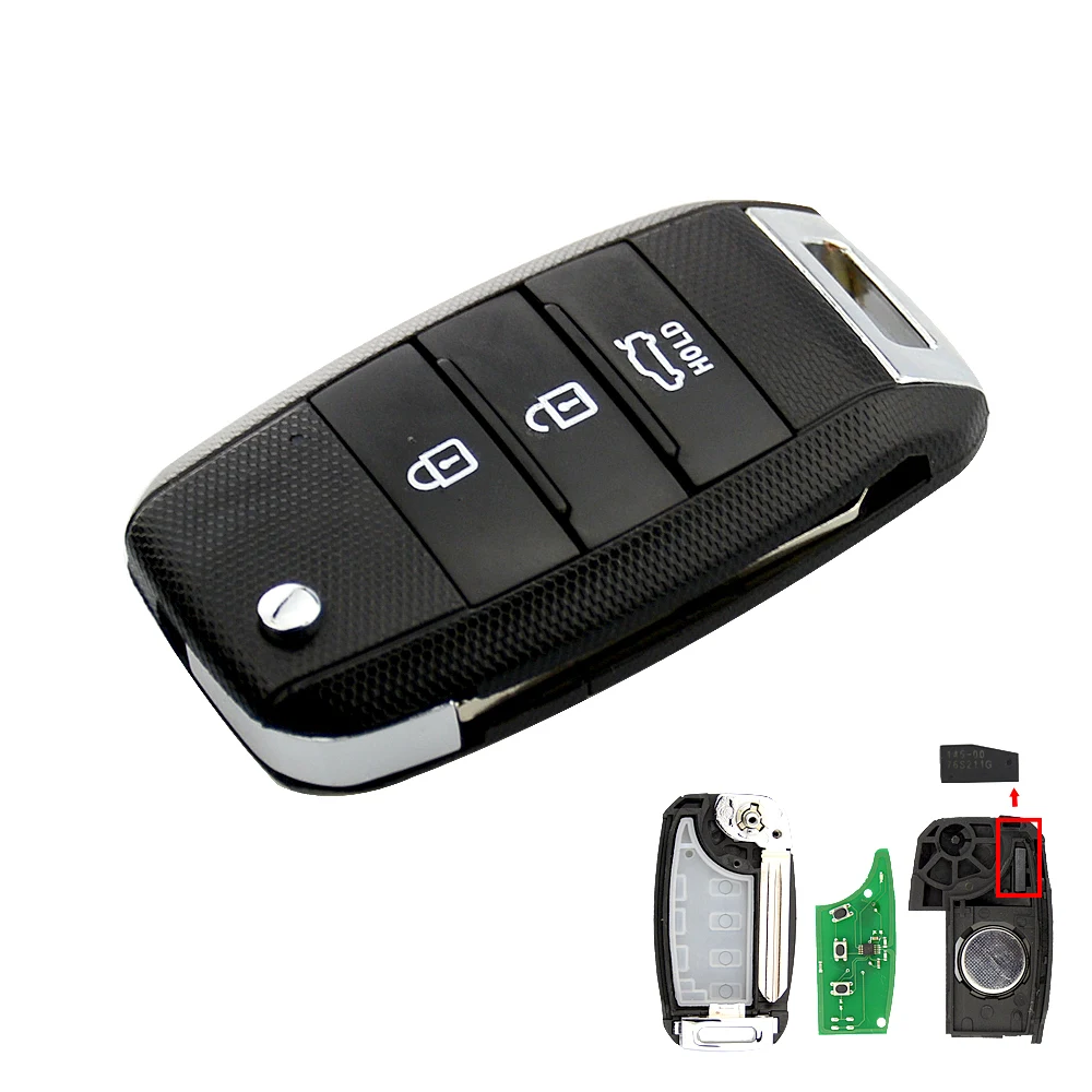 Ocontinent-Module de clé de voiture à distance pliable à 3 boutons, puce transpondeur ID70, adapté pour Kia K3 Sorento Sportage 2013, 2014, 2015, 433mhz