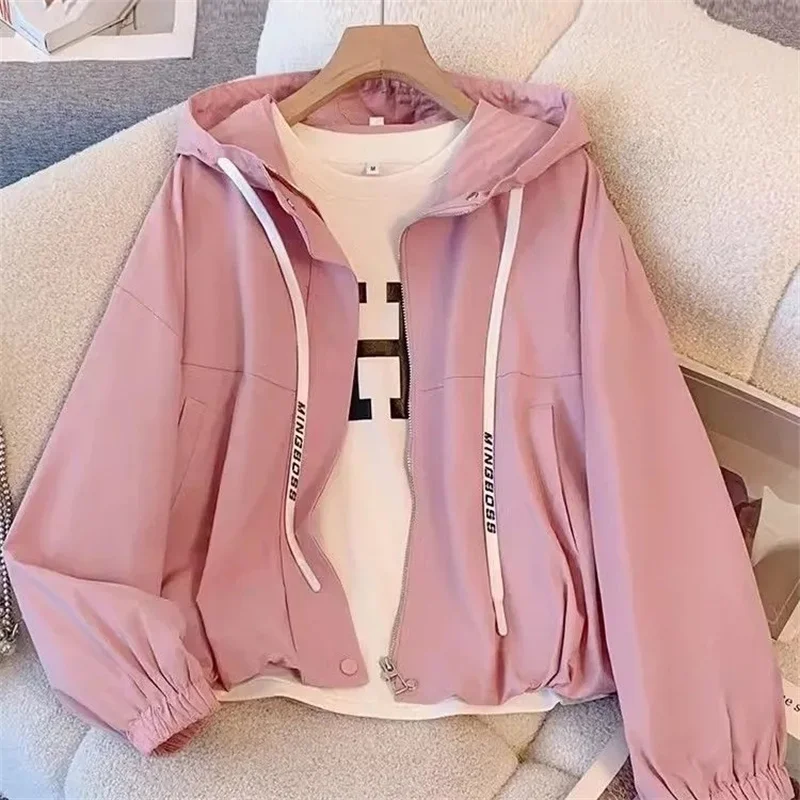 2024 New Spring Autumn Fashion Solid color Women Windbreaker Jacket Loose Short Casual Hooded Female Outerwear Ladies Tops