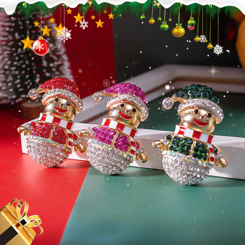 Enamel Cute Christmas Little Snowman Brooch Colorful Crystal Lively Tumbler Santa Claus Alloy Small Pin Sparkling Backpack Badge