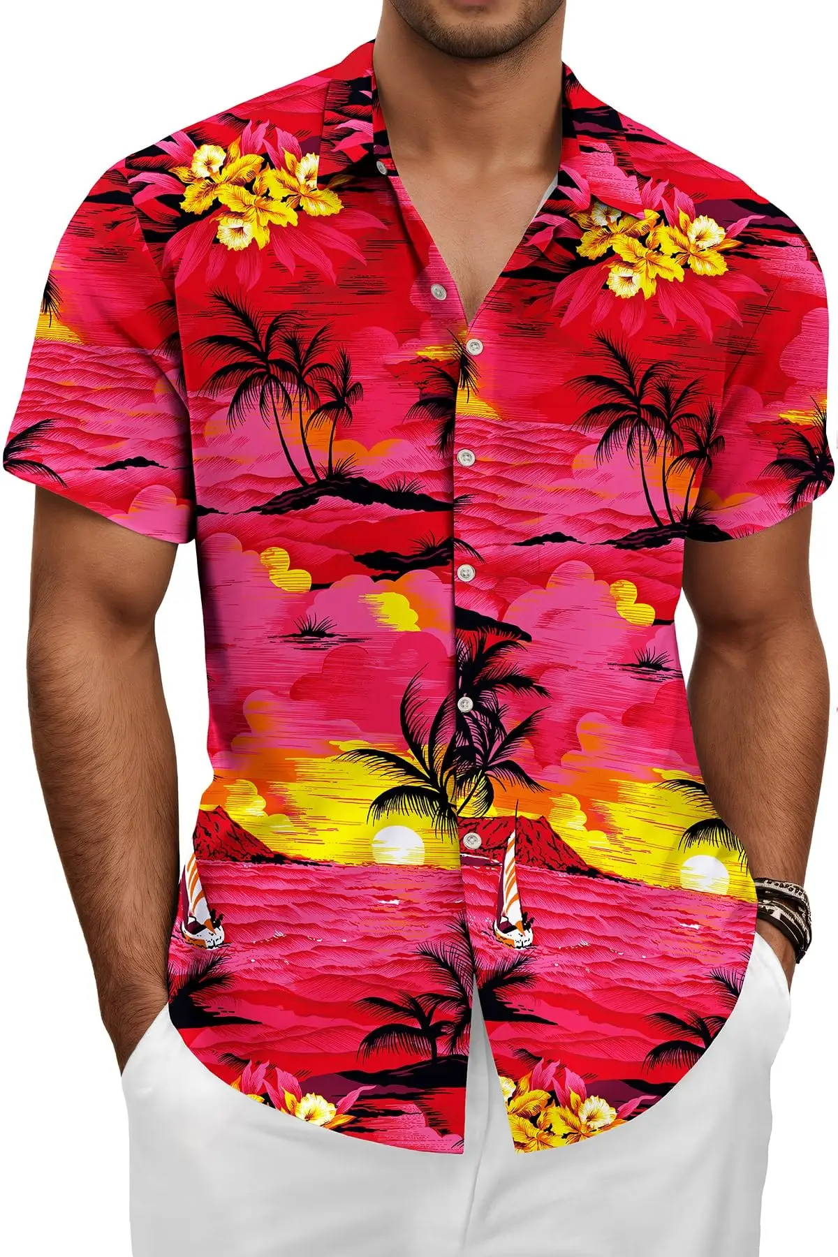 

KYKU Гавайская рубашка для мужчин: пляжная летняя мужская рубашка на пуговицах с коротким рукавом, повседневная одежда для тропических отпуска
