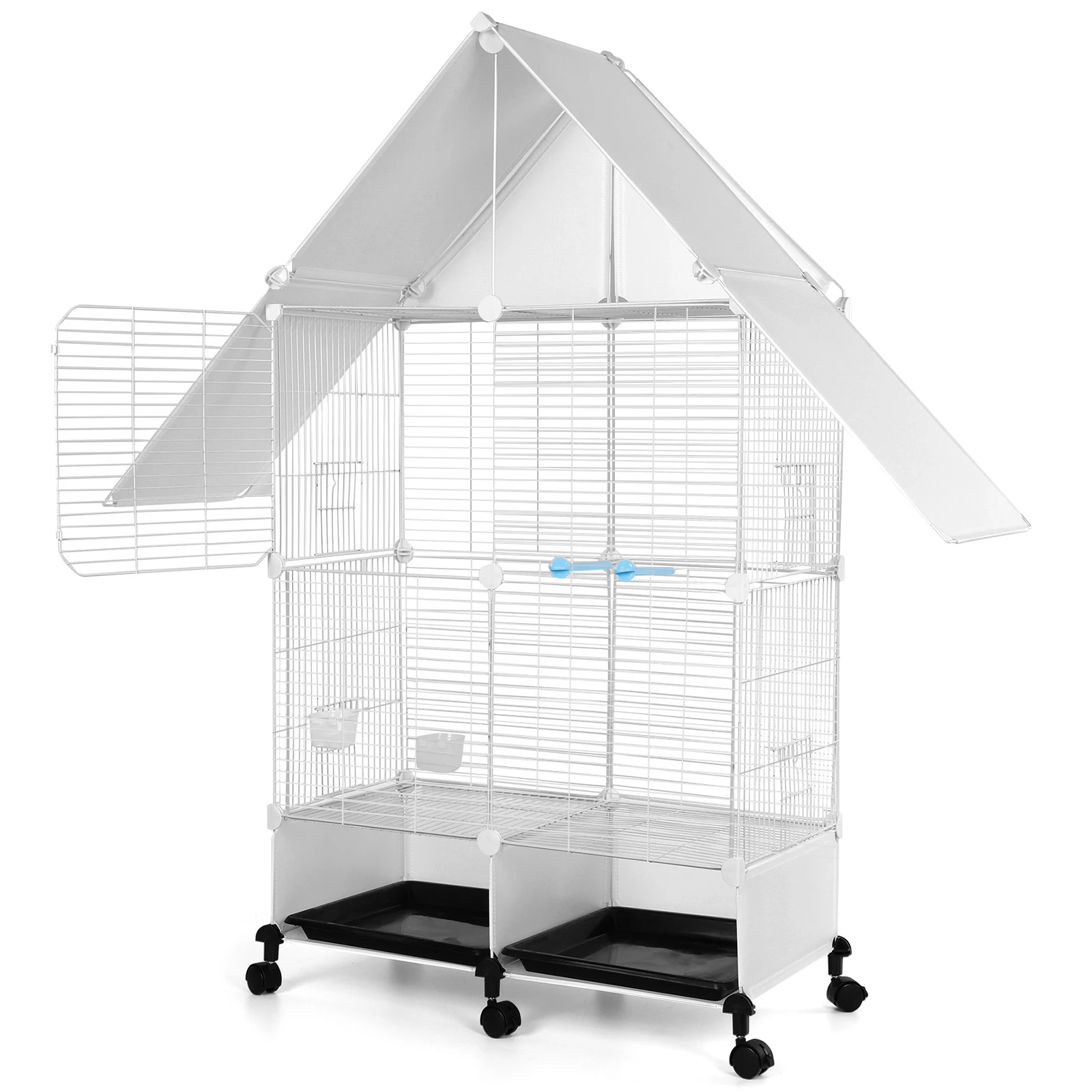 

Bird Cage with Rolling Stand House Shape Bird Cage with Lock Iron Bird Cage 2 Tier Bird Cage for Medium & Large Birds