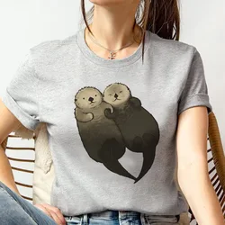 Otters t-shirts women Y2K Japanese top female designer manga comic clothing