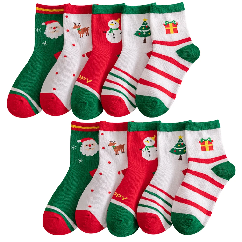 

5 Pairs Kids Socks 9 12 Years Combed Cute Patterned Short Socks for Spring Autumn Winter Teenager Children