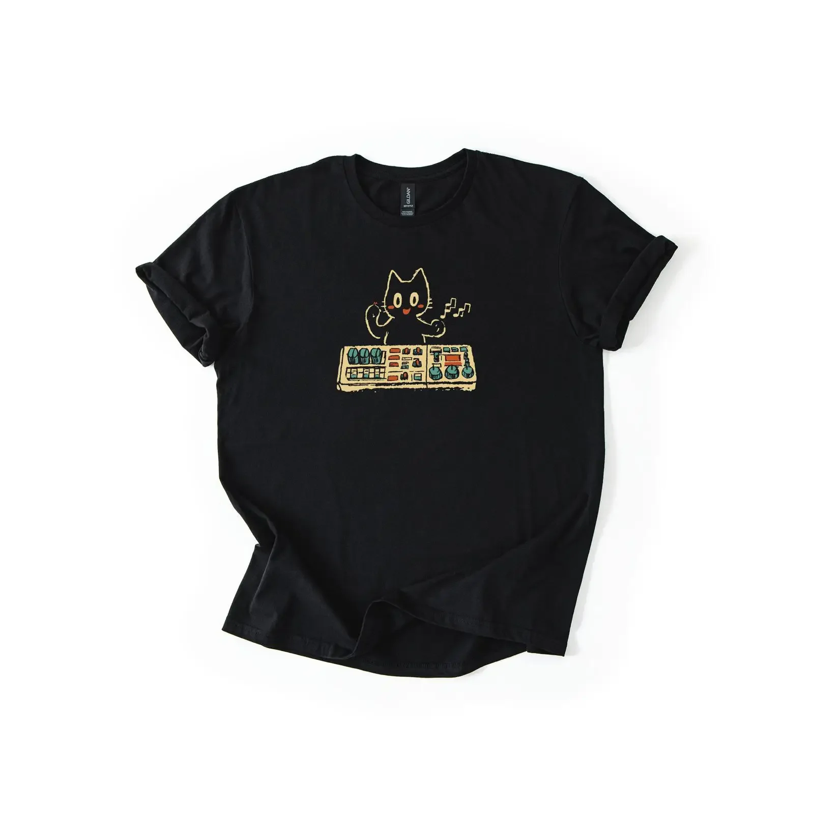 Cute Synthesizer Cat T Shirt Analog Modular Synth Beat Maker Music Producer Techno Dj vintage Washed fashion designer clothes
