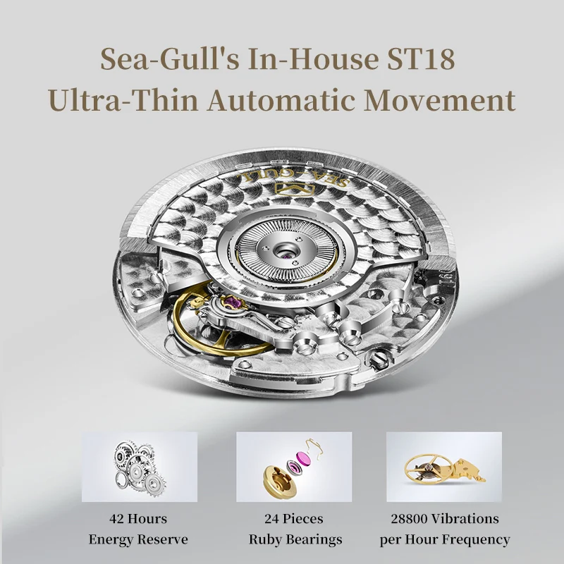 Sea-Gull Vintage Mechanical Watches 39mm Automatic Men's Watch Ultra-Thin 316L Stainless Steel Luxury Men Brand Wristwatch 1076