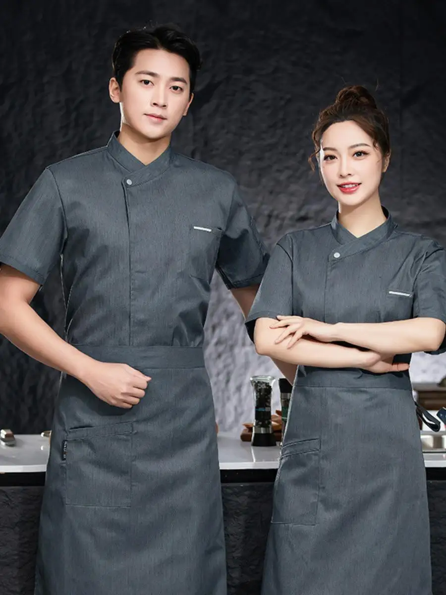 

Легкая дышащая униформа для поваров с коротким рукавом, мужская одежда для ресторанов и кухонь, весенняя коллекция, влагоотводящая, для школы...