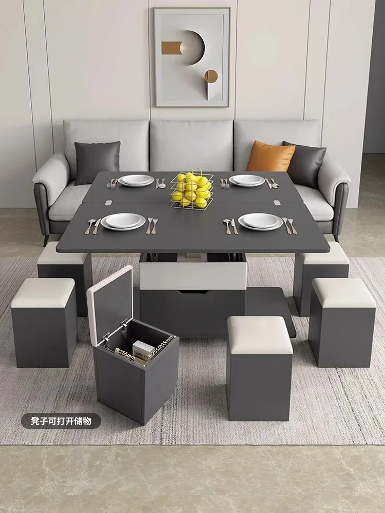 Lift multifunctional coffee table, dining table, integrated small unit, simple and modern folding living room storage table