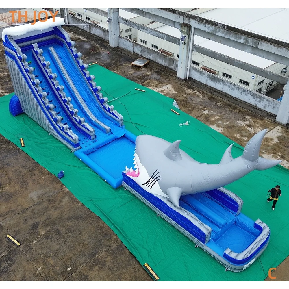 per Versand zum Hafen, kommerzielle aufblasbare Hai-Wasserrutsche mit Poolwasserspielgeräten, riesiger aufblasbarer Jumper-Rutschslip