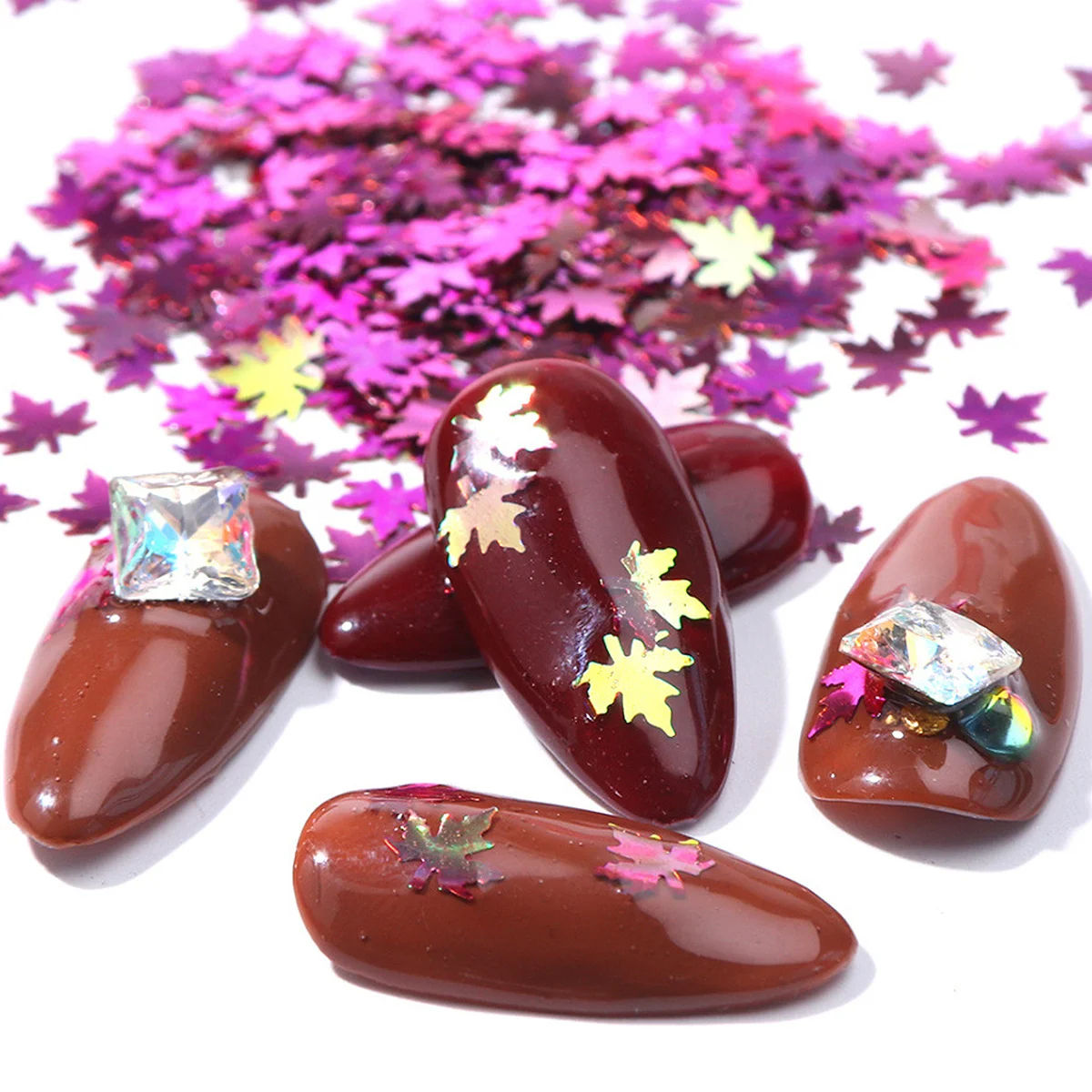 

12 Pcs Manicure Decals Nail Art Sticker Decoration Maple Leaves Stickers Sequins