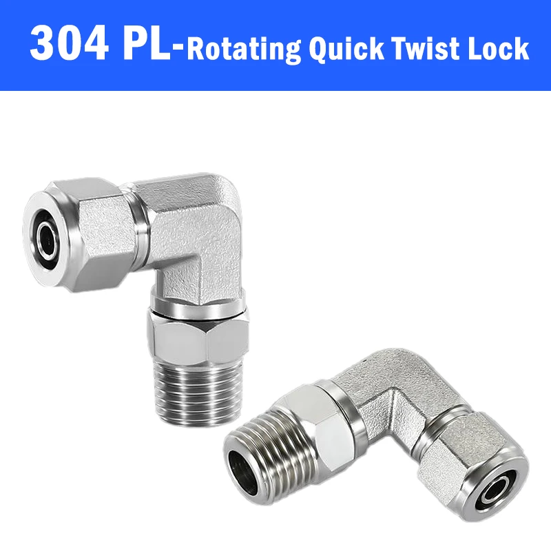 304 Stainless Steel Rotatable Quick Twist Lock Main Air Pipe External Thread Elbow Right Angle KNPL8-02 Quick Twist Joint