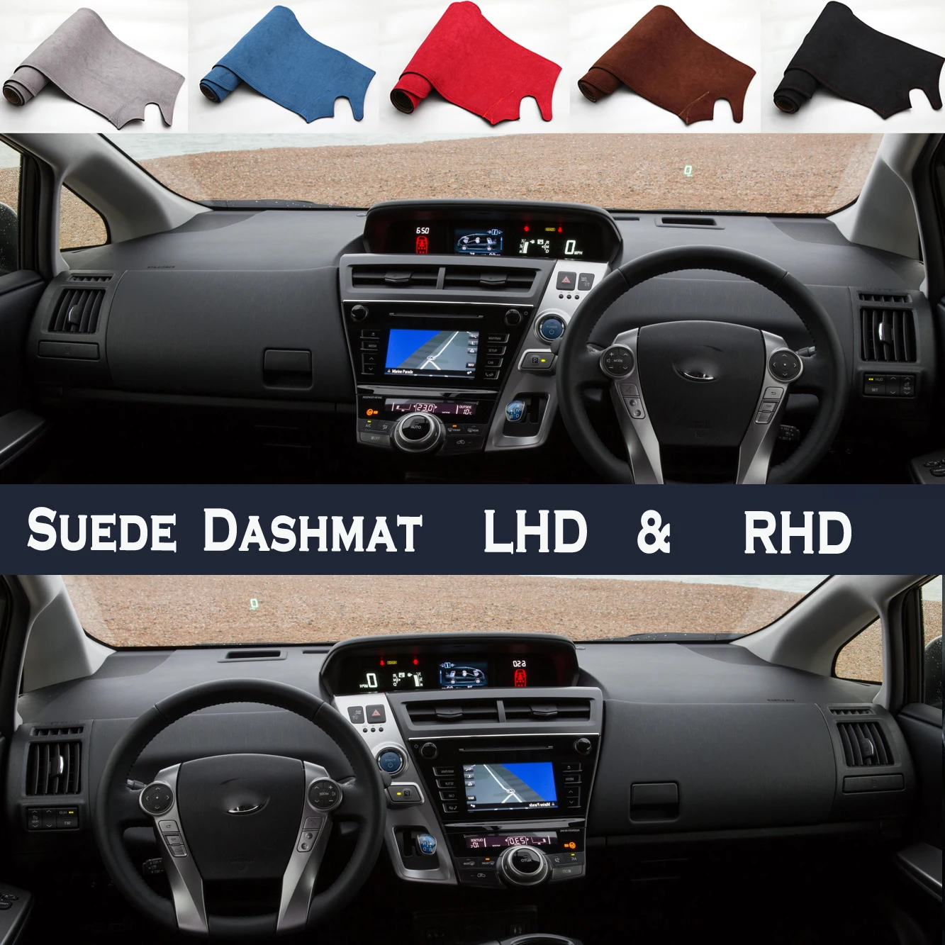 

Car Styling Suede Dash Mat Covers Dashmat Dashboard Pad Protector Accessories For Toyota Prius+ v 2011-2020 2012 2013 2014 2015