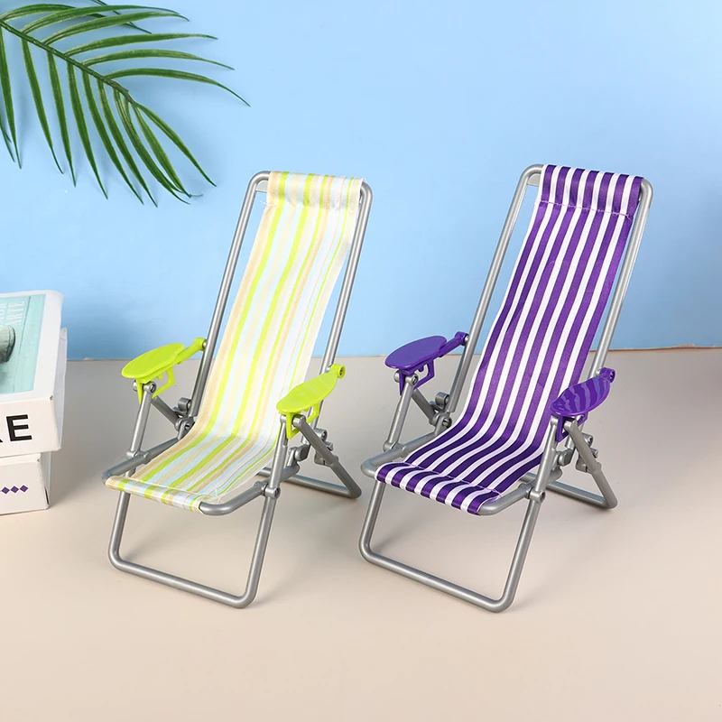 1/6 Dollhouse Mini Foldable Beach Chair Model Dollhouse Outdoor Casual Reclining Chair Dolls House Furniture Decoration