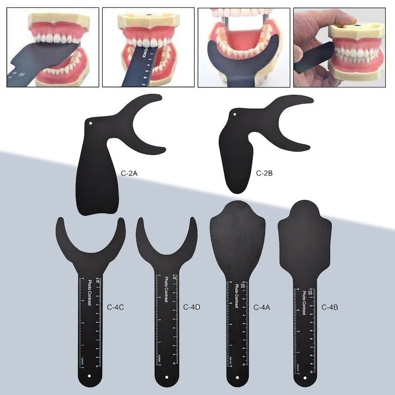 

6Pcs Dental Orthodontic Black Background Photo Image Contrast Board Metal Oral Cheek Plate with Scale Mark Autoclavable Tools