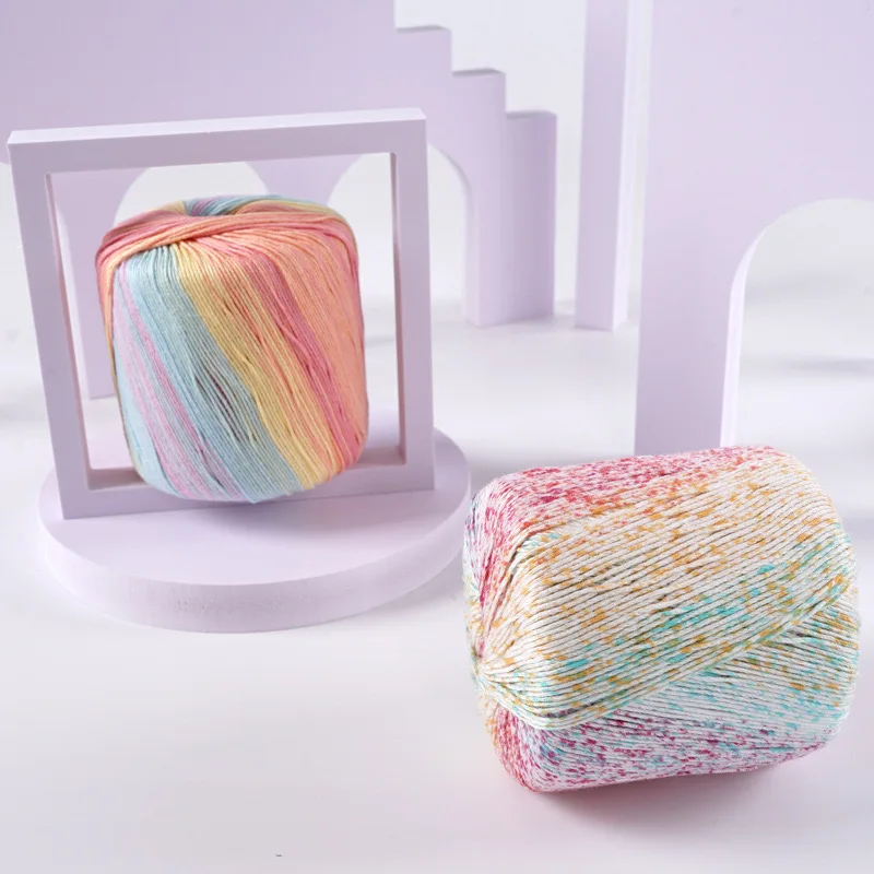 A5 (1PCS) Pearl Rainbow Lace Thread Gradient Color Doll Bouquet Crochet Cotton Carn Dyed Wool Yarn Hand Knitted Cotton Yarn Ball