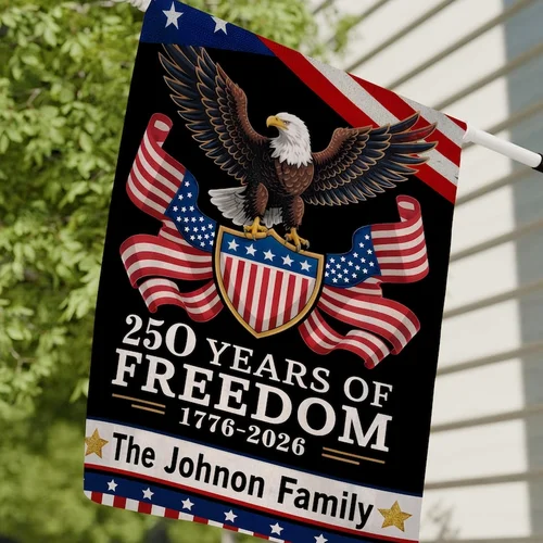 NEW! Personalized America 250 Years Garden Flag 1776-2026 Custom Family Name UUI GGX