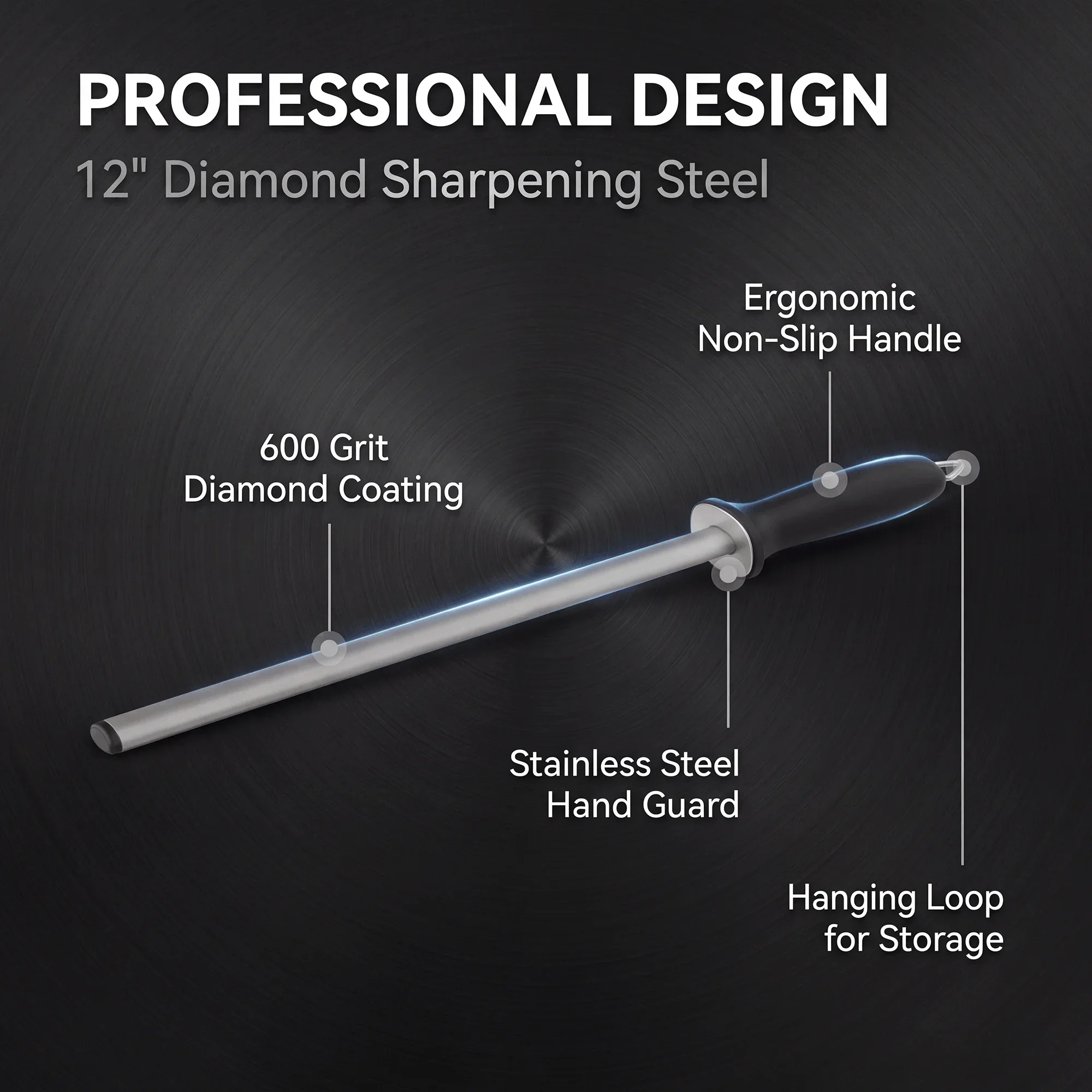 Taidea Diamond Steel Sharpener 12 Inch 600 Grit Sharpening Rod Nylon Fiberglass Stainless Steel Kitchen Tool Must Have