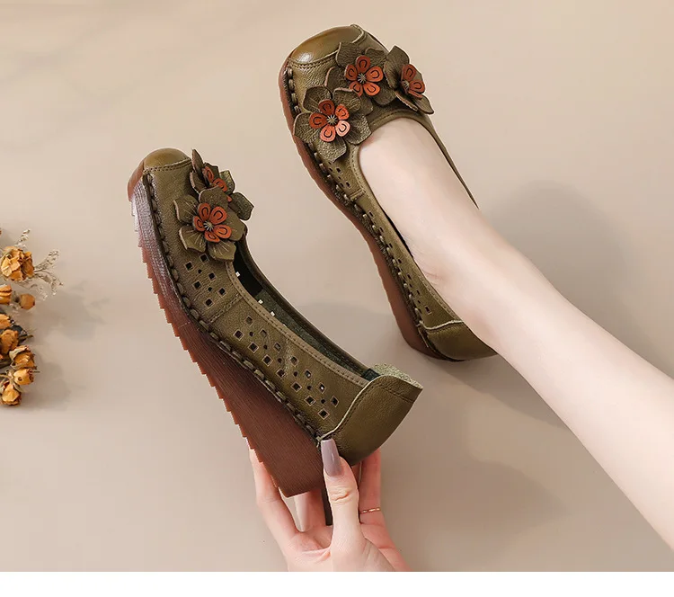 2025 Sommer Neue Damen-Mesh-Sandalen aus Rindsleder – Modische Mutter-Schuhe mit weicher Rindersehnen-Sohle und rutschfester Keilabsatz – Detail 18