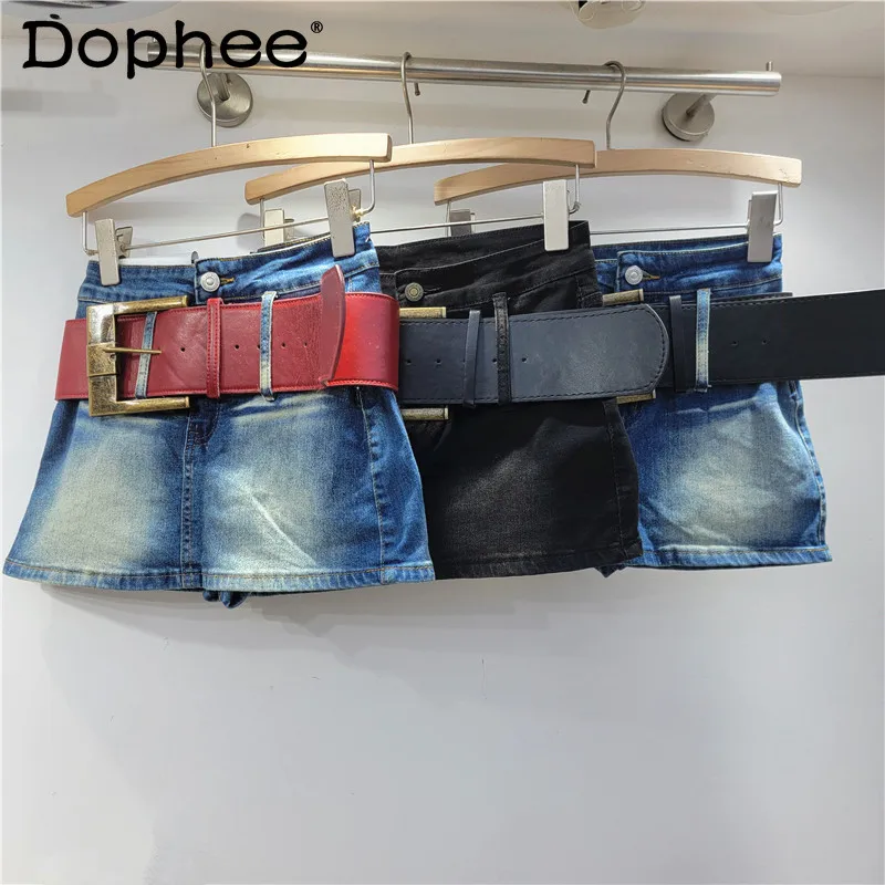 

Spring Summer Elastic Hip Skirt Design Sense Wide Belt Denim Skirt Women's Fashion High Waist Skirts Korean Fashion Clothing