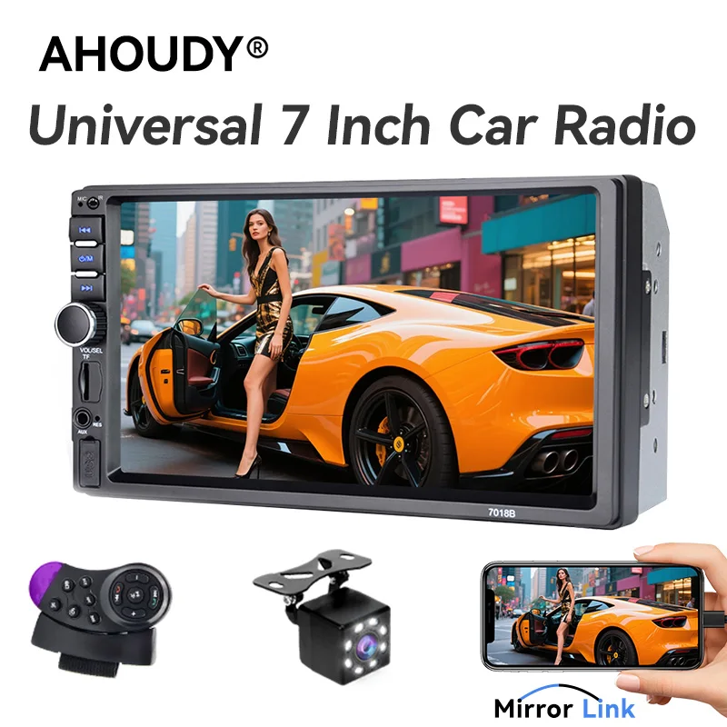 

AHOUDY 7" 2 DIN Auto Radio Touchscreen MP5 Player Support Mirror link Steering Wheel Control BT Reversing Camera