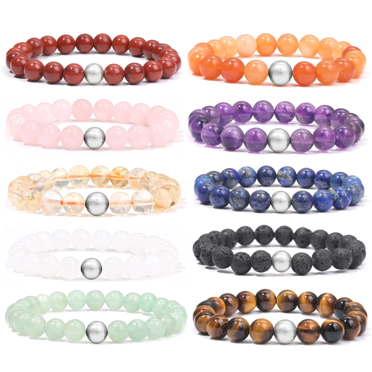 925 فضة سبحة صلاة الحجر الطبيعي حبة سوار جمشت الأبيض كريستال الحجر البركاني الروحي شفاء مجوهرات Gif