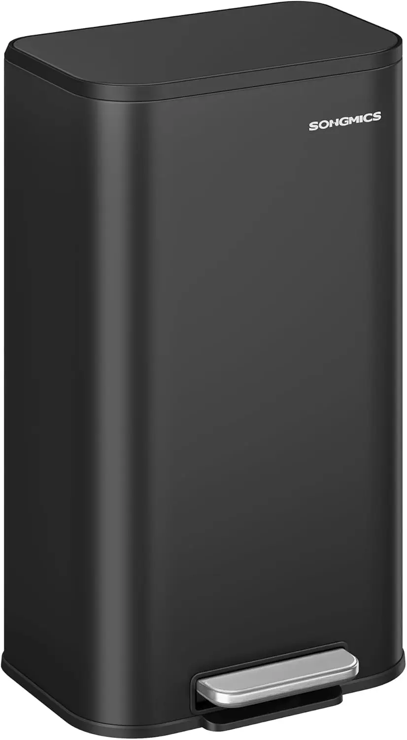 

8-Gallon Stainless Steel Trash Can with Soft-Close Lid, Inner Bucket, and Non-Slip Pedal for Kitchen Use