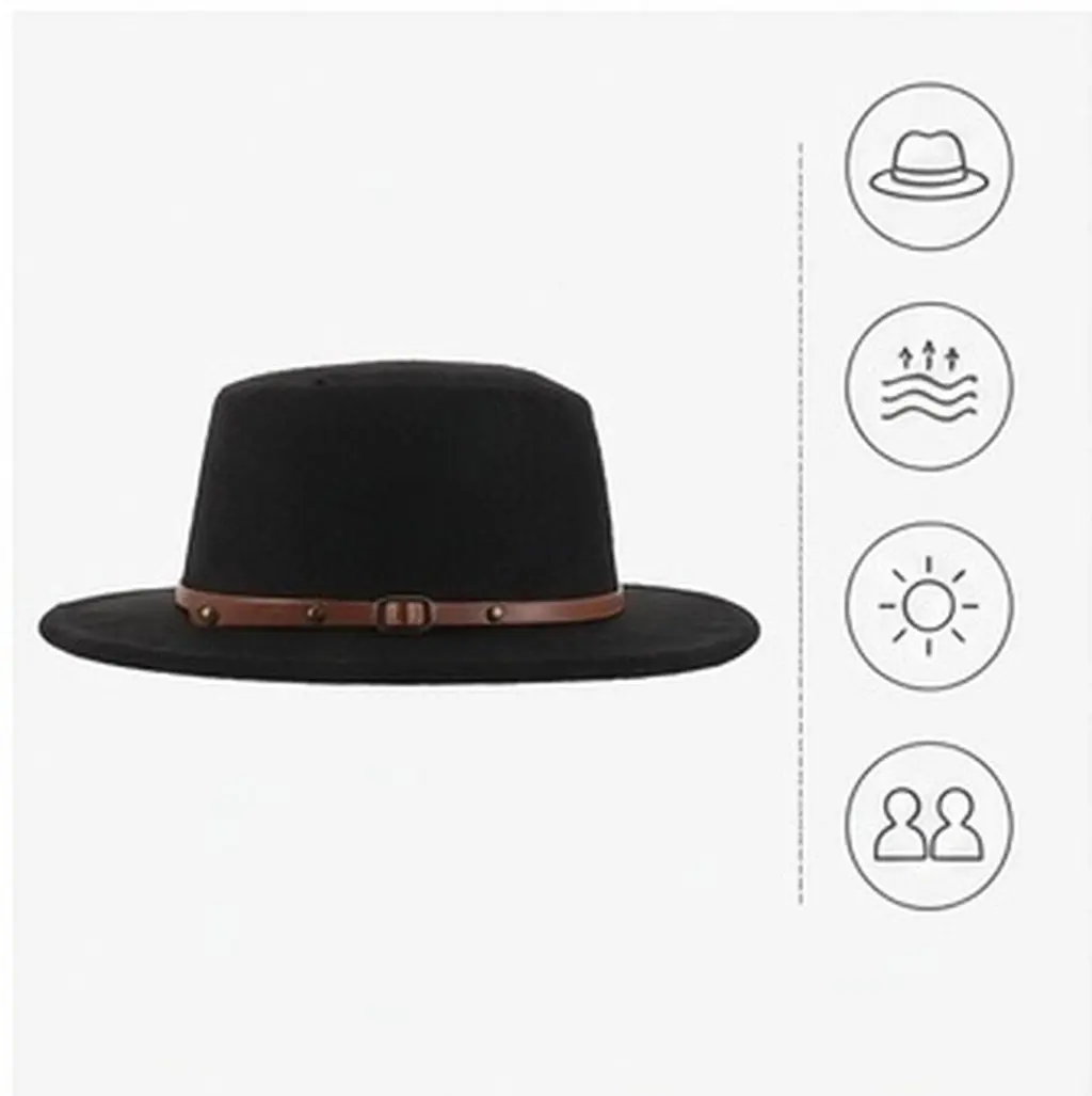 Flat Top Wide Brim Fedora Hat Black Vintage Soft Wool Beret Cap for Men Women Casual Dress Driving Newsboy Hats Party Wedding
