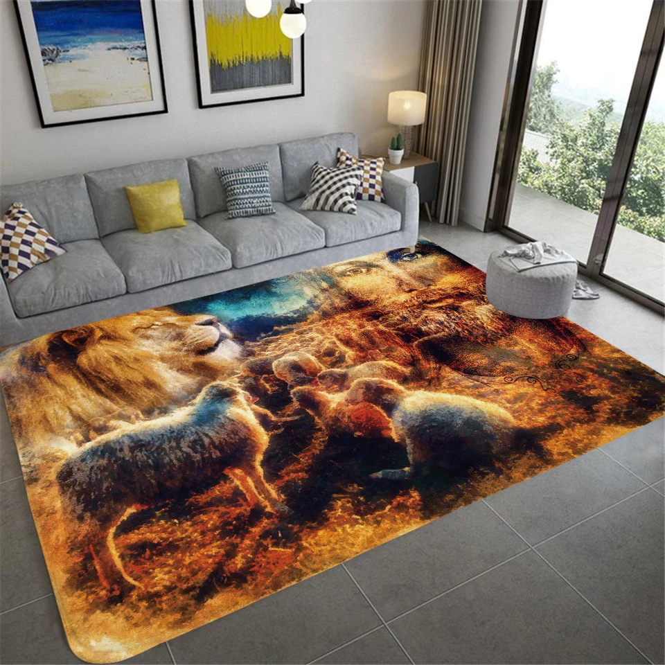 Lion and Lamb Print Decorative Floor Mats Home Decor Prayer Mat Living Room Large Area Anti-Slip Carpet Bedroom Room Door Mat